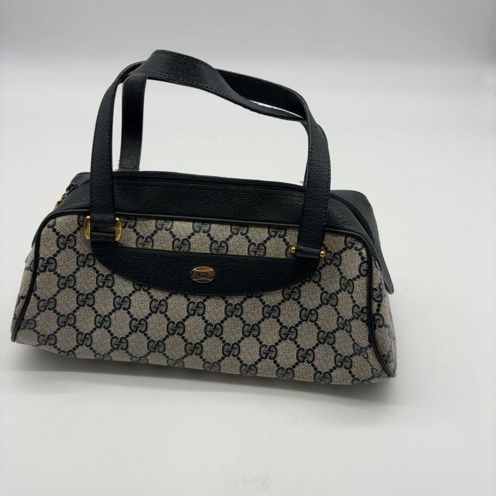 Gucci Beige Monogram Canvas Shoulder Bag with Black Leather Trim